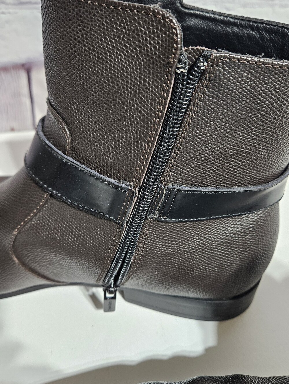 Calvin Klein Black Leather Ankle Boots with Buckle Strap - Picture 7 of 8